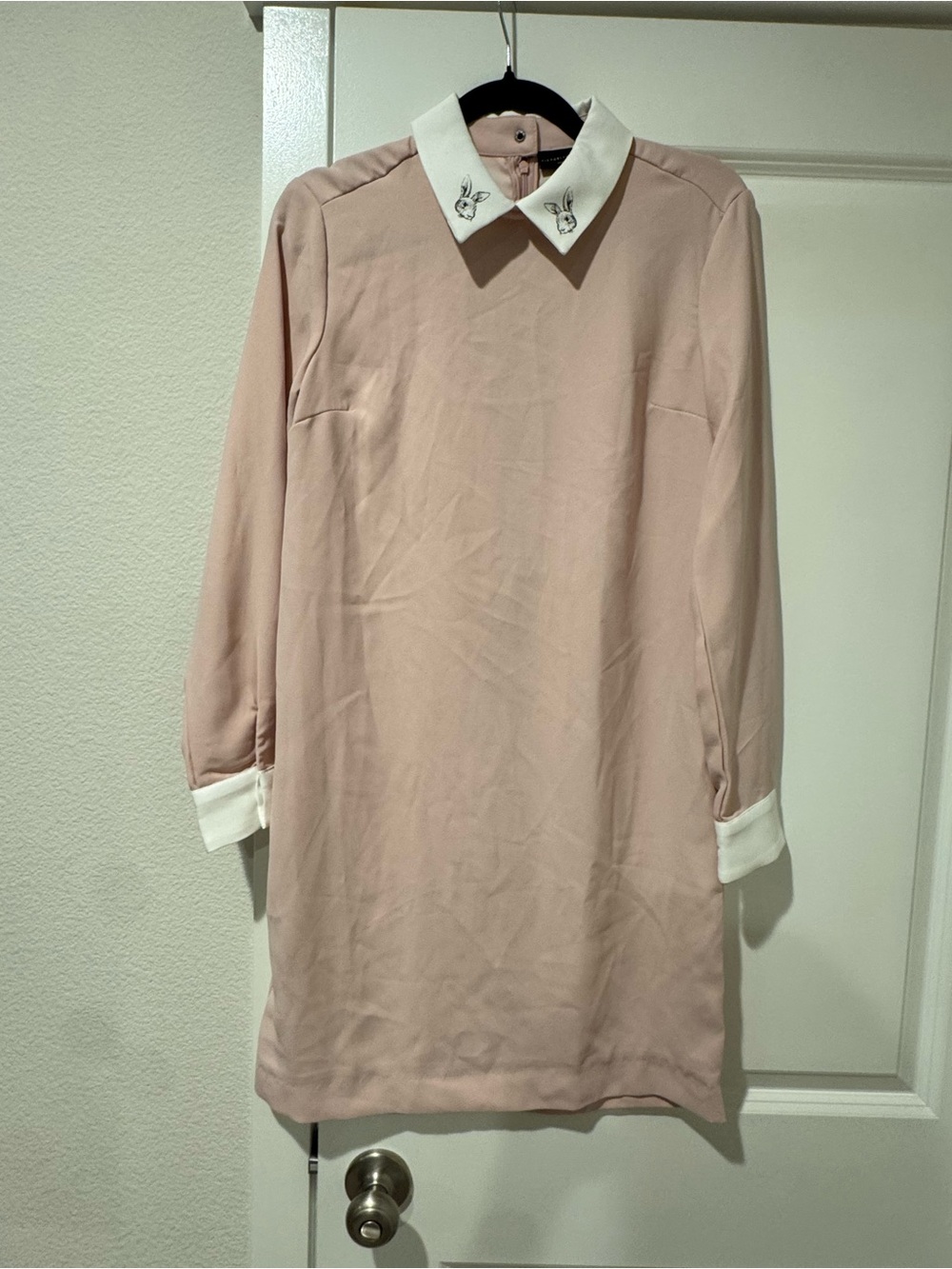 Victoria beckham Pink Long-Sleeve Shirt Dress with White Collar